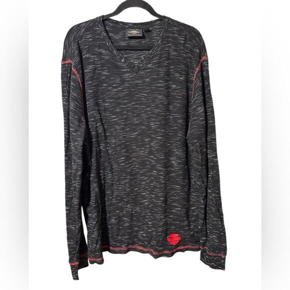 Harley Davidson Long Sleeve Waffle Knit Tee Plain Front with Picture on Back - Picture 1 of 5